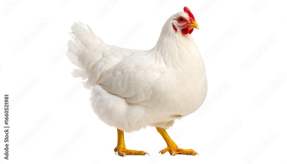 Fototapeta premium White hen with isolated, and poultry farm.