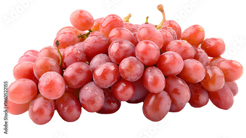 A vibrant bunch of ripe red grapes, fresh and juicy, isolated on a white background