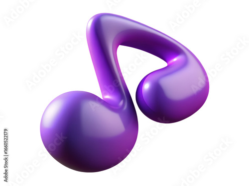 3d illustration of purple musical eighth note, isolated on transparent background, representing music, sound, and melody