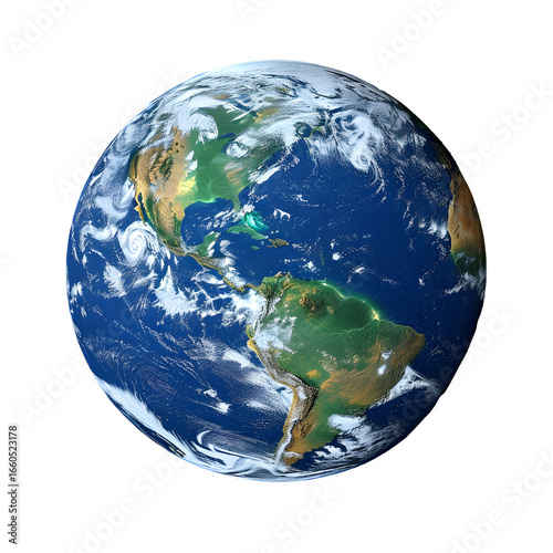 Earth globe isolated on white background showing continents and oceans