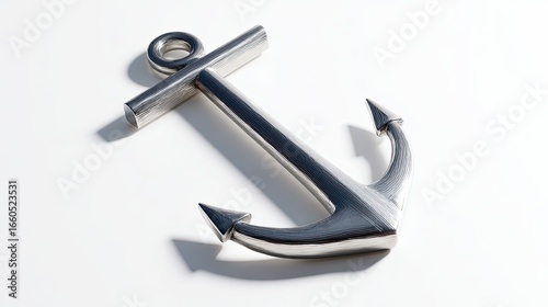 Detailed Metal Anchor On White Background Nautical Symbol Of Hope And Stability, 3D Render