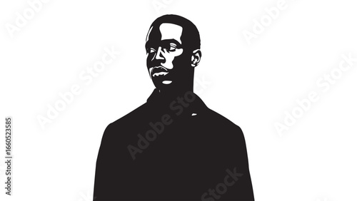 A striking black and white portrait of a young Black man in a suit, looking thoughtfully to the side with a serious expression.