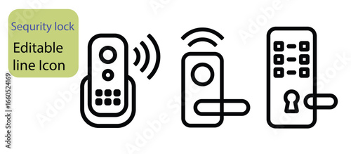 Smart Door Lock Icons Set. Keypad, Wireless, and Digital Security Vector Icon Design