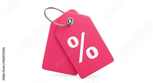 Pink discount tags with percentage symbol isolated on white background
