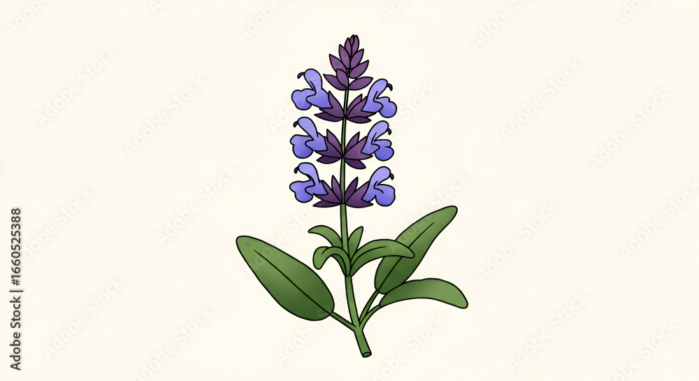 Obraz premium Sage Flower with Purple Blue Blossoms and Green Leaves Outdoors, Garden Botanical Illustration, Macro Floral Visual, Nature Photography, Colorful Flower Graphic