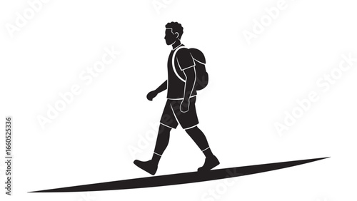 Silhouette of a person walking with a backpack, suggesting hiking or travel.