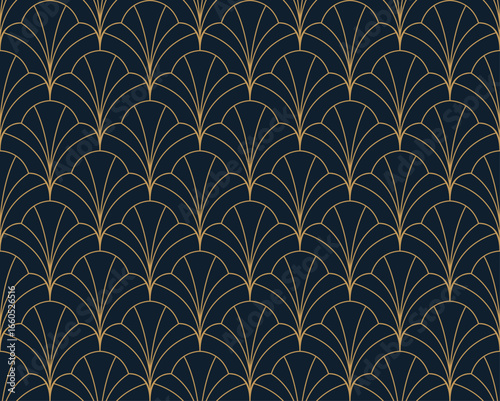 Abstract seamless pattern with art deco floral element. Geometric vector background.