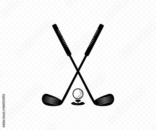 Crossed golf club stick and golf ball silhouette icon. Golfing, golf club. Sport symbol vector design and illustration. 

