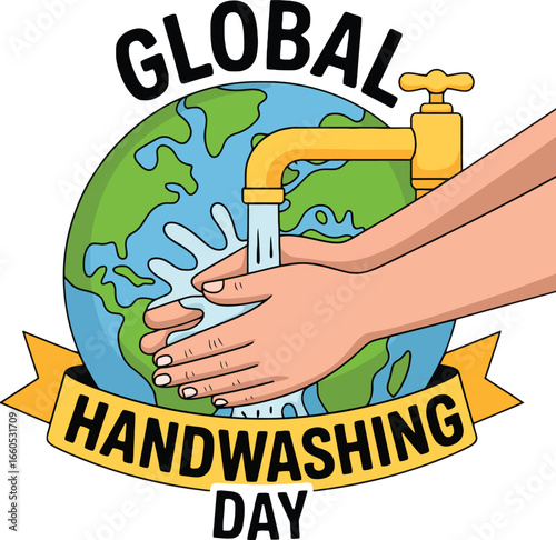 Global handwashing day illustration with earth and water planet