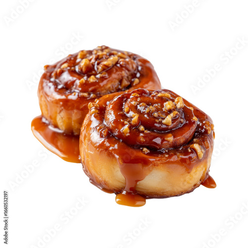Two Delicious Caramel Pecan Rolls with Drizzled Caramel Sauce