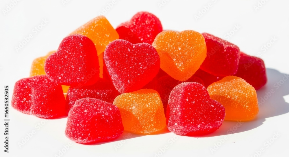 Sweet Heart Shaped Gummies - A delightful pile of red and orange heart-shaped gummies, perfect for Valentine's Day or any sweet treat Sweet Heart Shaped Gummies - A delightful pile of red and orange heart-shaped gummies, perfect for Valentine's Day or any sweet treat