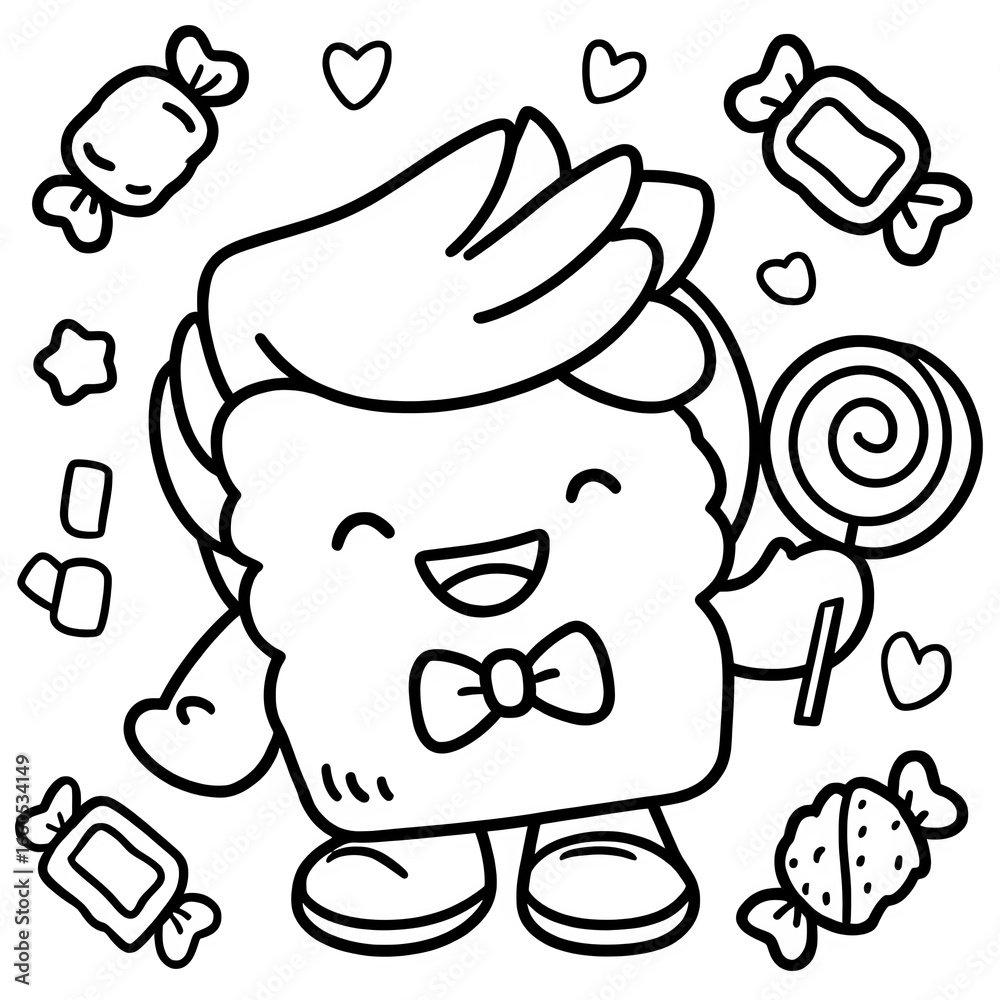 Fototapeta premium Black outlines cartoon illustration for party or holiday invitation
