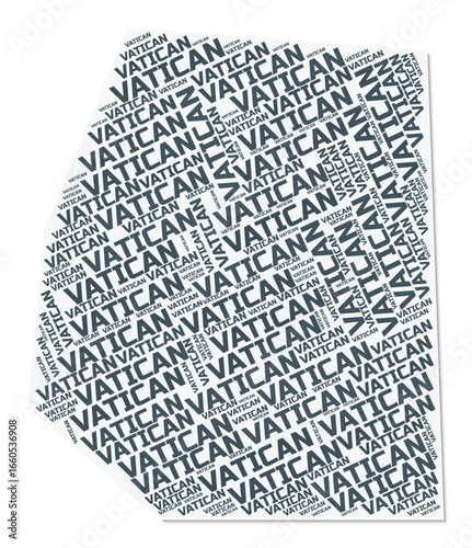 Vatican City shape text cloud. Country border with shadow on white background. Vatican City with regions division in vintage gazette style. Stylish vector illustration.