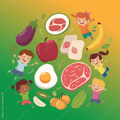 Vibrant illustration of healthy food and nutritional elements