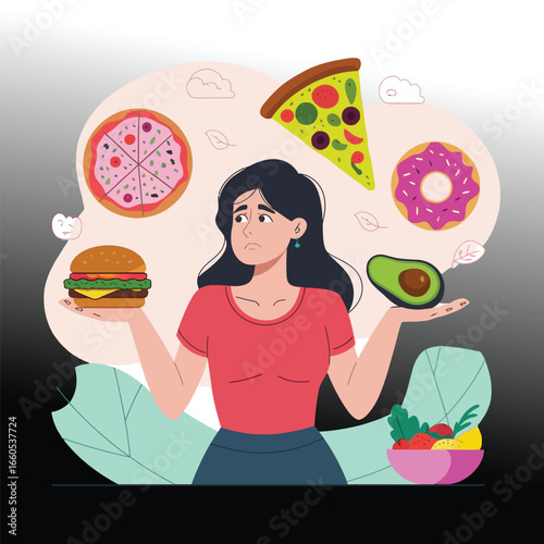 Vibrant illustration of healthy food and nutrition with colorful ingredients