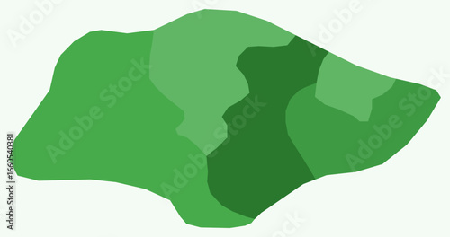 Map of Singapore with regions. Just a simple country border map with region division. Green color palette. Blank Republic of Singapore shape with administrative division. Vector illustration.