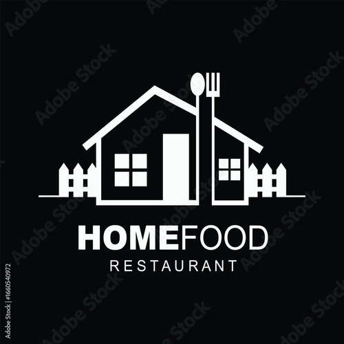 Home Food Restaurant Fork and Spoon House Logo