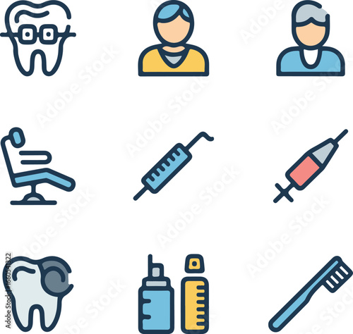 Dental and Oral Health Flat Line Icon Set