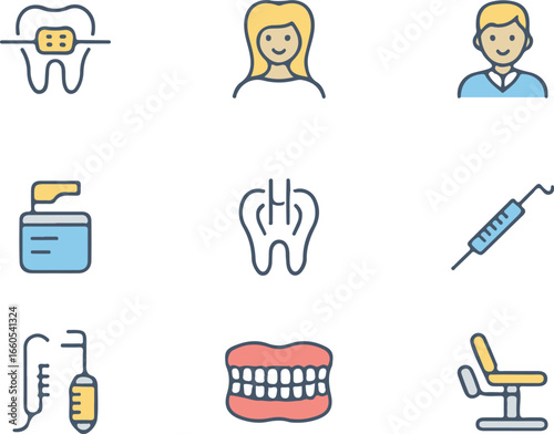 Dental and Oral Health Flat Line Icon Set