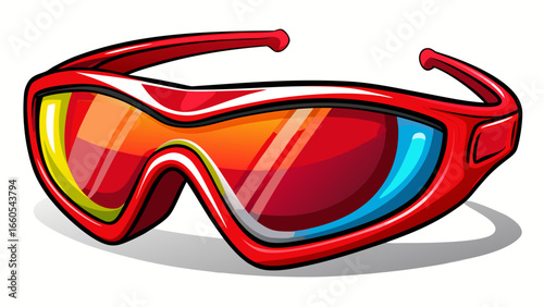Sports sunglasses with interchangeable lenses and sleek red frame design .white background, 