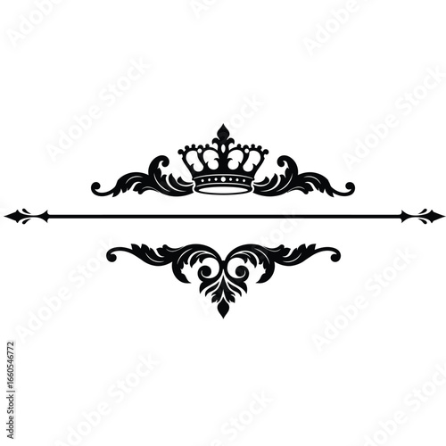 Black ornamental crown flourish divider royal ornate