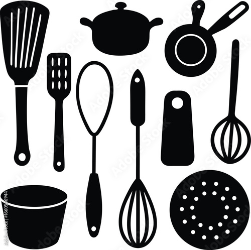 Essential Kitchen Utensils A Collection of Cooking Tools Silhouettes