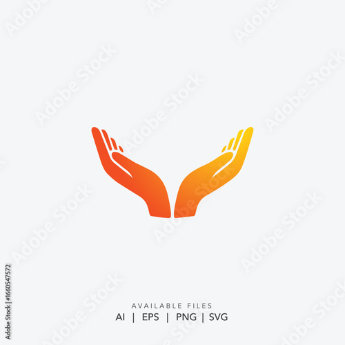 Minimalist abstract open hands with eye logo, Caring hands and eye symbol for wellness brand, Modern line art human hands vector logo