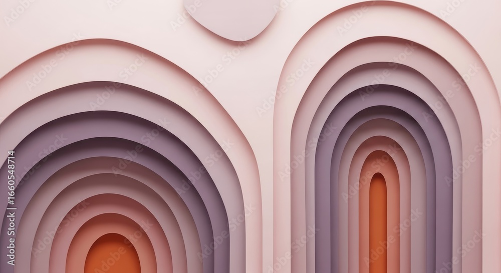 Obraz premium Paper Archways: The layered effect and pastel color palette of a handcrafted paper design create an aesthetic journey into a tunnel.