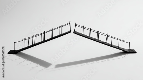 A Divided Structure A Minimalist 3D Rendering Of Two Separated Ramps On A White Background. The Image Represents Division And Disconnection, Creating