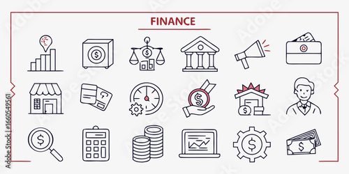 Minimal line icons for finance and business concepts