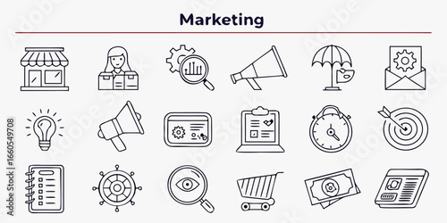Modern minimalist line icons for marketing and business