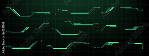 Futuristic hud vector graphics elements with callout titles for interface design. Digital data display component concept. Technology illustration.