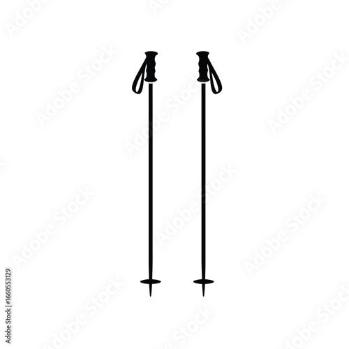 Black ski poles with straps and baskets white