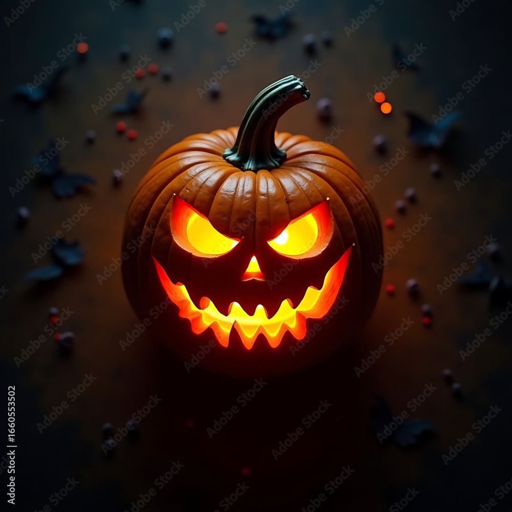 Fototapeta premium Spooky Jack-o'-lantern Illuminates Halloween Night