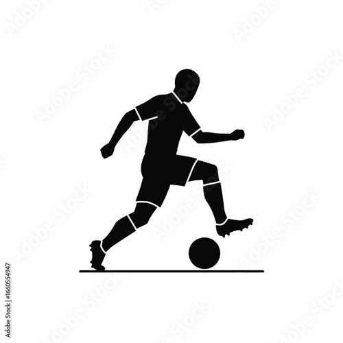 Soccer player dribbling black silhouette white