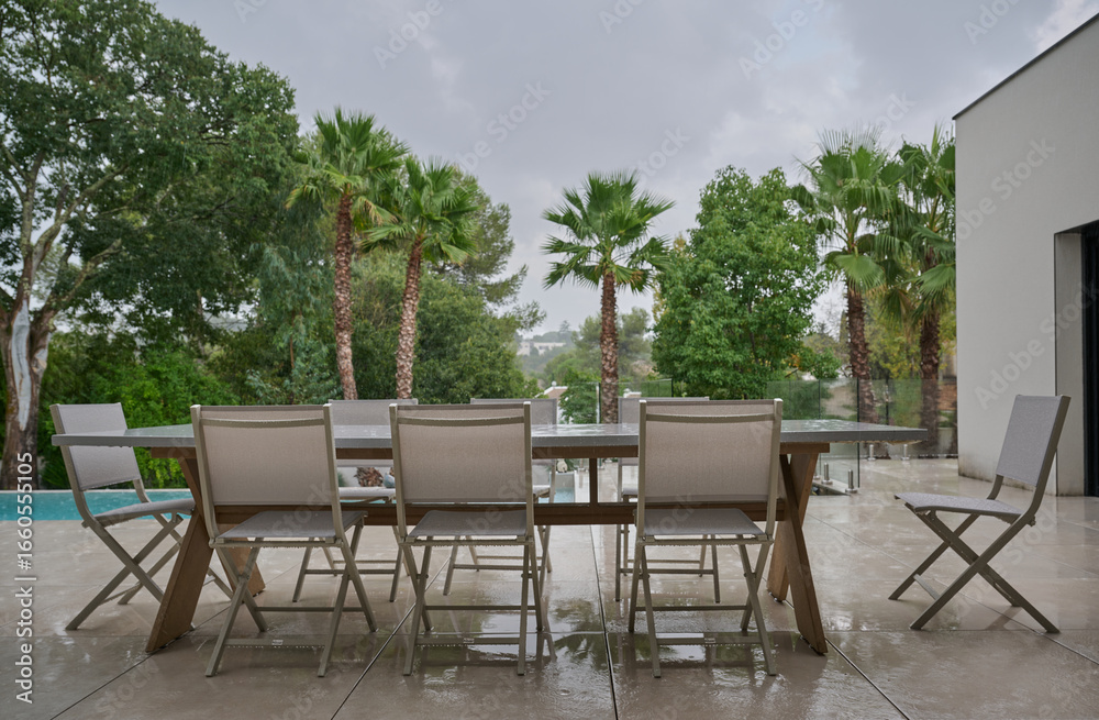 custom made wallpaper toronto digitalTABLE AND CHAIRS ON THE TERRACE UNDER THE RAIN