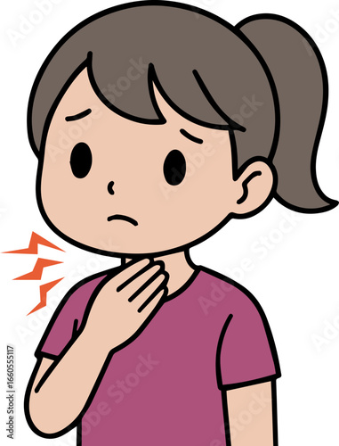 Woman with Sore Throat – Mild Discomfort (Vector)