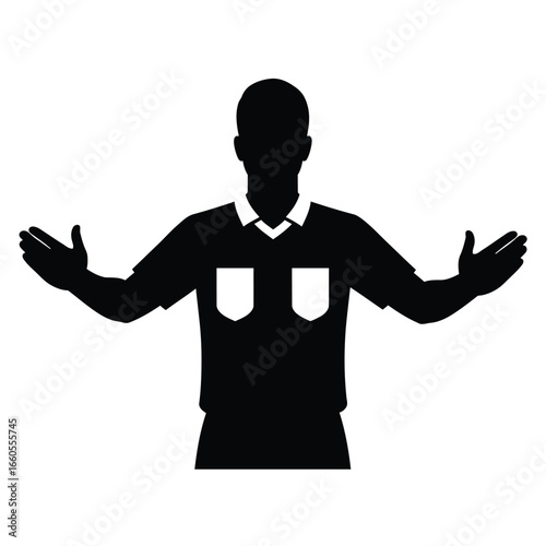 Referee signaling with open arms sport official