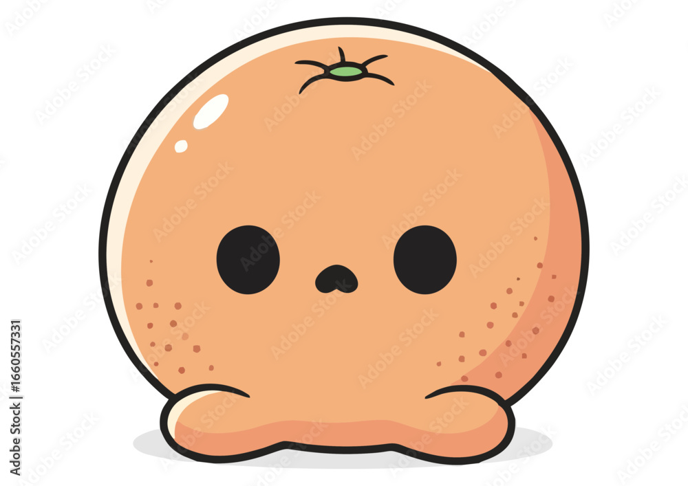 Fototapeta premium Stylized orange fruit with green leaf on a white background, vector illustration 