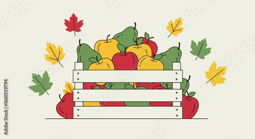 Abundance Of Freshly Picked Apples And Pears Displayed In Autumn Harvest Crate