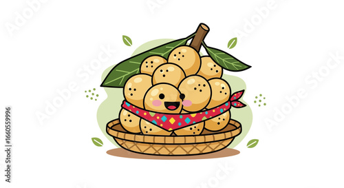 Adorable Tropical Longan Fruit Basket Freshness And Sweetness in Digital Art