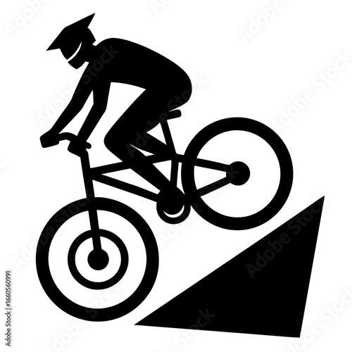 black vector of cyclist doing stunt on mountain bike