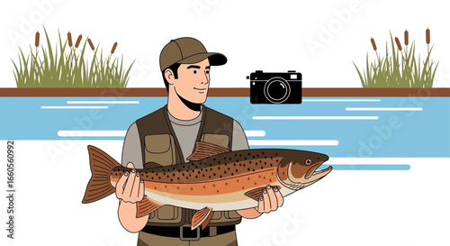 Angler Shows Pride With His Catch In Lake Nature Photography