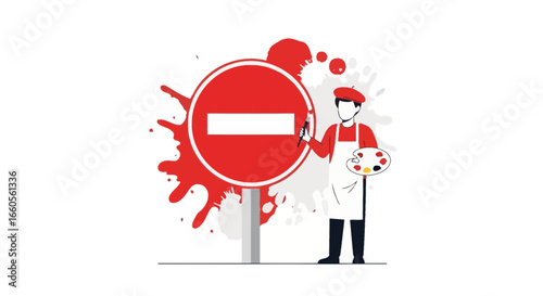 Artistic Interpretation Of Restrictions An Artist Expressing Through Imagery And Color Palettes