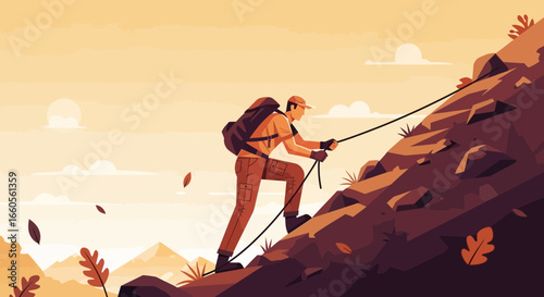 Ascending Steep Terrain Challenge Represents Outdoor Adventurer's Scenic Journey