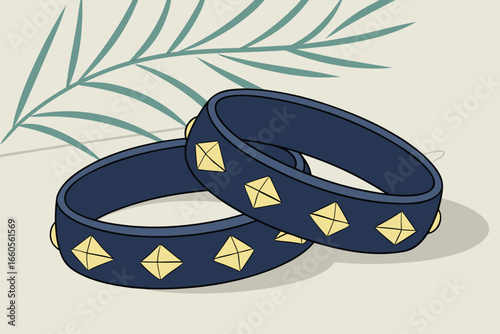Pair of dark blue studded bangles on a textured background