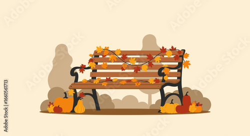 Autumn Serenity A Bench Scene Depicting Seasonal Harvest And Changing Colors