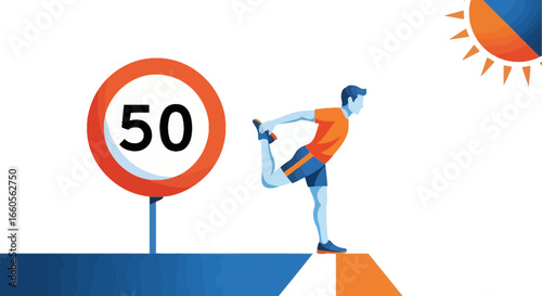 Balance With Speed Limit Sign Man Practicing Yoga Outdoors Under The Sun
