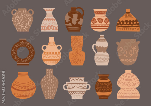 Wallpaper Mural Various ceramic forms. Vases and bowl of different shapes. Colored flat silhouettes dishes. Antique, ancient ceramics. Pottery concept. Vintage set of hand drawn vectors illustration, isolated element Torontodigital.ca