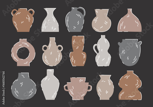 Wallpaper Mural Various ceramic forms. Vases and bowl of different shapes. Colored flat silhouettes dishes. Antique, ancient ceramics. Pottery concept. Vintage set of hand drawn vectors illustration, isolated element Torontodigital.ca